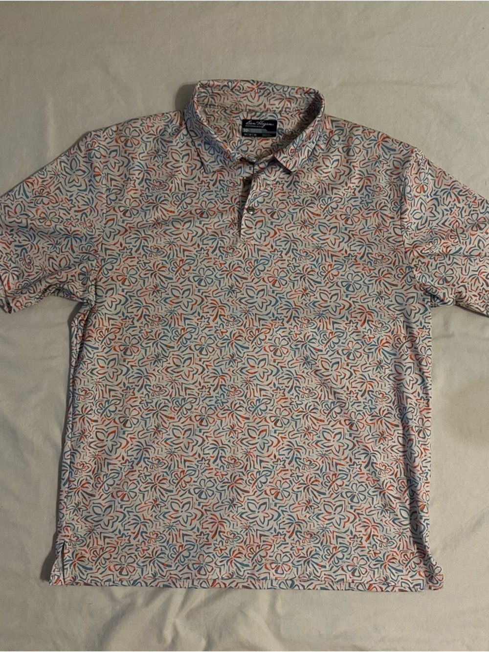 Men’s Ben Hogan Performance Polo Size M Blue Pink Floral Short Sleeve Golf